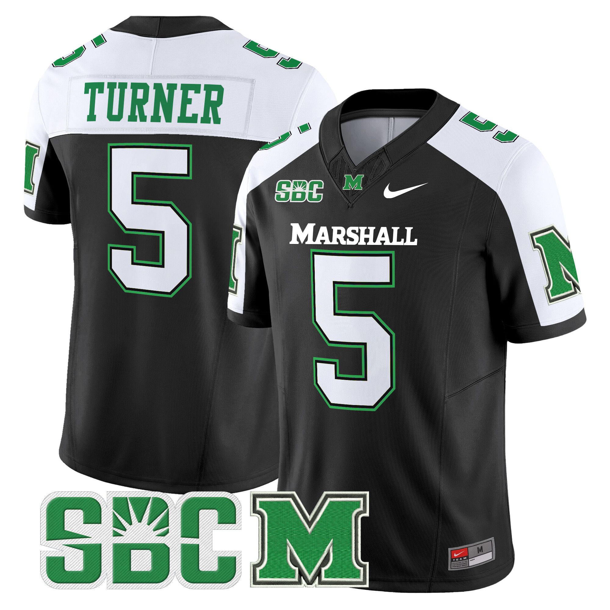 Men Marshall Thundering Herd #5 Turner Black Nike 2024 Vapor Limited NCAA Jersey